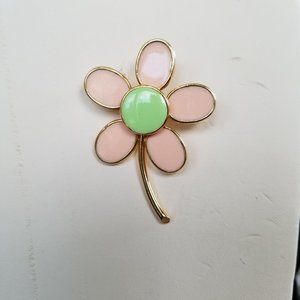 Pink & Green Enamel Flower Brooch